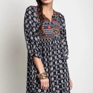 Umgee Navy Boho Tribal Print  Dress Size Small